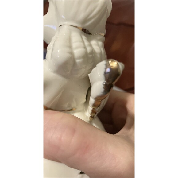 Christmas Caroling ceramic Angel Tea-light candle holder with stars gold trim 7’ - Picture 10 of 15